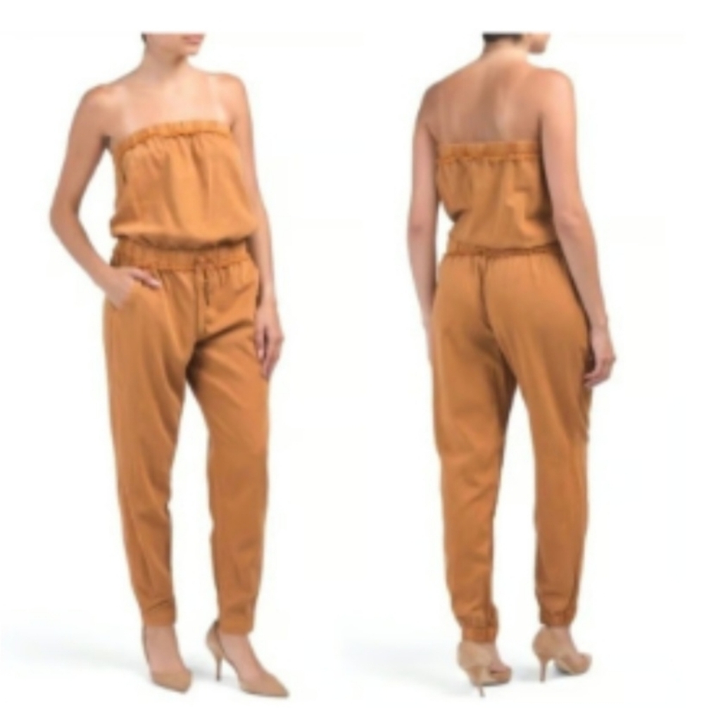 Young Fabulous & Broke YFB tan brown strapless jogger leg jumpsuit size Small - Picture 1 of 3